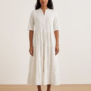 Etici Women’s White Linen Maxi Dress Cottagecore Button Front Made in Italy M/L